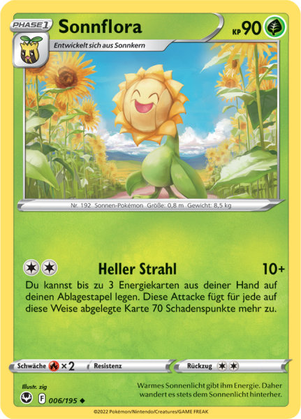 Pokemon Schwert & Schild Silberne Sturmwinde Sonnflora 006/195 Reverse Holo Foil