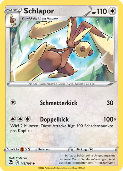 Pokemon Schwert & Schild Silberne Sturmwinde Schlapor 145/195